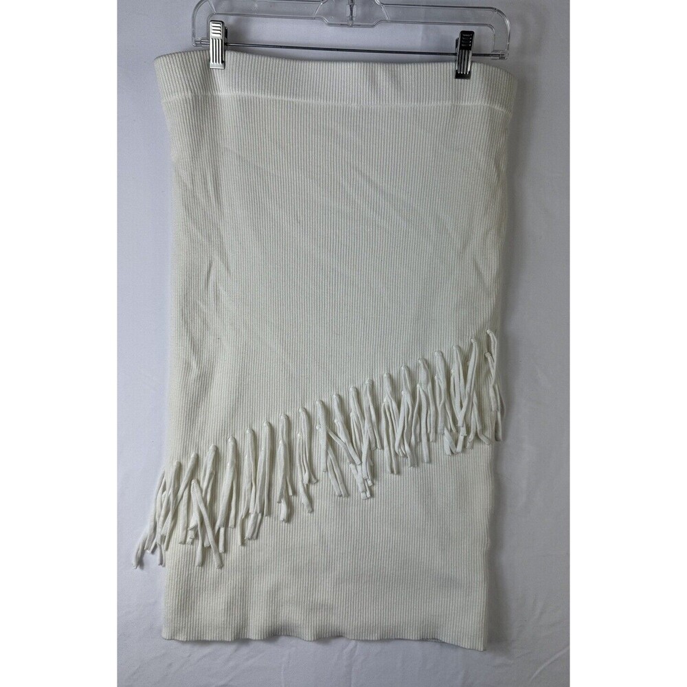 NY & CO Skirt SIZE LARGE Fringe Knit Sweater Stretch White Sexy‎ Pencil Western